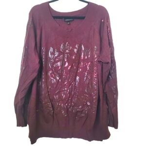 22/24 Lane Bryant Burgundy Foil Embossed Knit Sweater with Long Sleeves